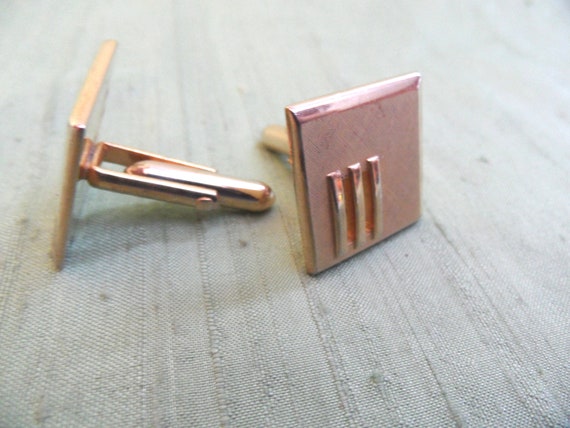 Gold SWANK cuff links / vintage modern square, mi… - image 1