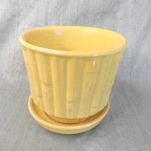 4&quot; McCoy saucer planter / vintage yellow bamboo flower pot