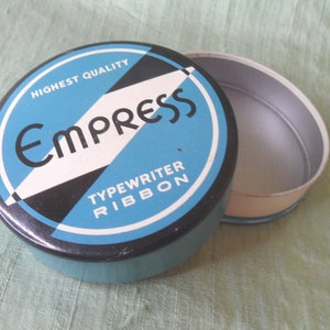 Typewriter Ribbon Tin /  vintage EMPRESS Art Deco style blue tin