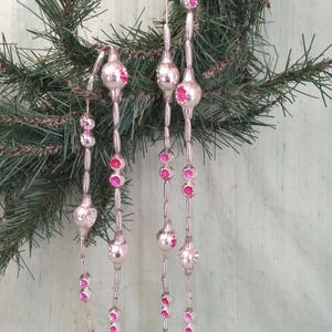 Double indent mercury glass tree garland / vintage, 66", 3 types of beads