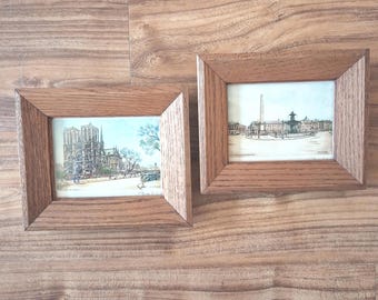 2 Paris etchings in oak frames / vintage , signed by Dufza / Quai Montebello and Place de la Concorde, Burin Original