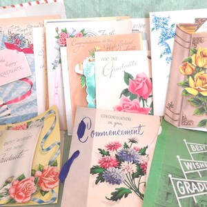 25 tarjetas de graduación usadas de 1952 / lote de tarjetas de felicitación vintage, TAL CUAL