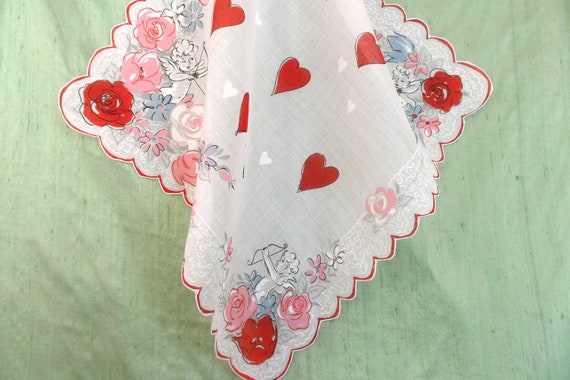 Valentine's Day handkerchief / vintage cupid and … - image 1