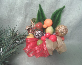 Fruit holiday corsage / vintage Christmas corsage / OOAK