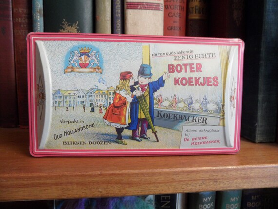 Dutch language tin vintage Boter Koekjes candy or biscuit tin rectangular tin storage container