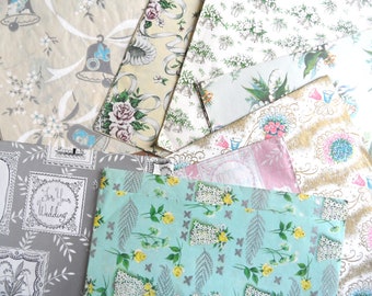 Variety of vintage wedding gift wrapping paper sheets / 8 styles