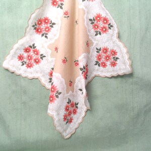 Tan floral handkerchief / vintage hankie