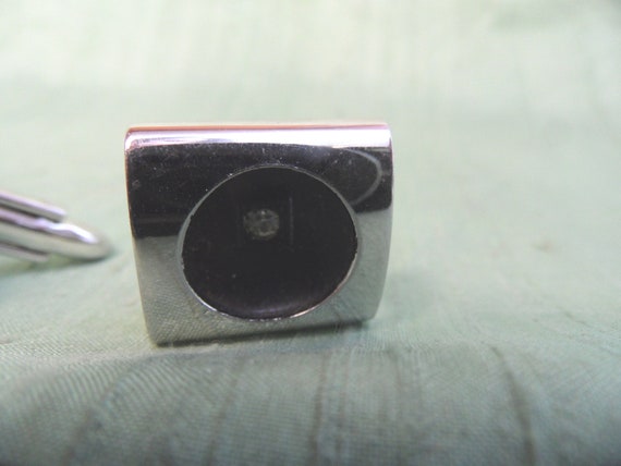 Silvertone shadow rhinestone cuff links / vintage… - image 5