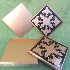 29 NOS Vintage Aluminum Backsplash Wall Tile 4.25&quot;, brushed copper, 2 designs