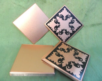 29 NOS Vintage Aluminum Backsplash Wall Tile 4.25", brushed copper, 2 designs