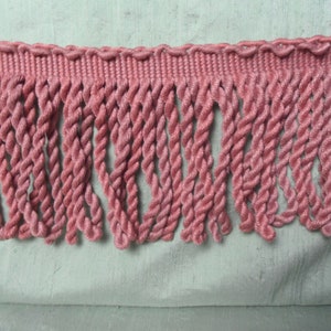 16 yds thick bullion fringe 5.5&quot; long / vintage pinkish burgundy / upholstery fringe trim passementerie / sofa fringe