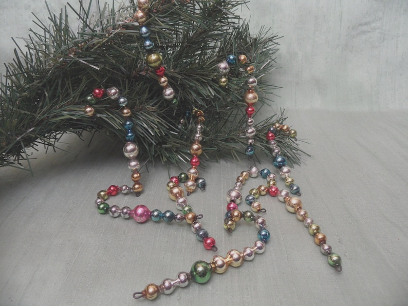 10 mercury glass bead candy canes colorful vintage antique garland bead ornament hanging atomic mid century Christmas