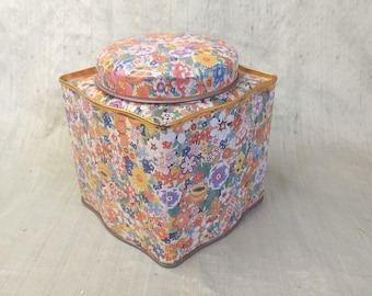 Scatola di latta con decorazioni floreali / barattolo da tè vintage inglese Daher