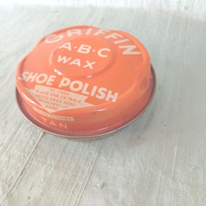 Griffin Shoe Polish Tin / vintage orange ABC wax tan polish tin, good condition