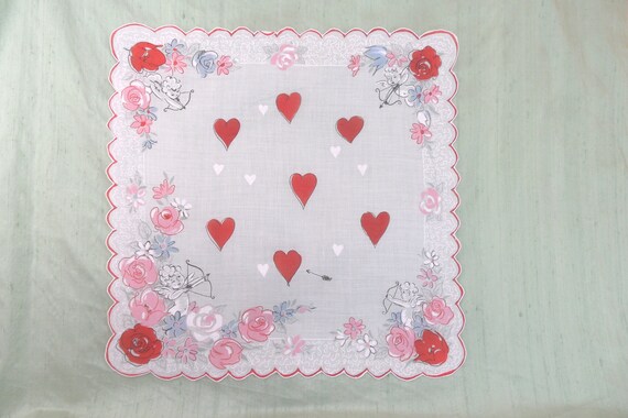 Valentine's Day handkerchief / vintage cupid and … - image 2