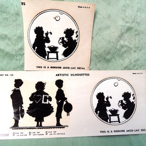 3 Silhouette Decals / vintage Jaca-Lac water slide decals, transfers, children