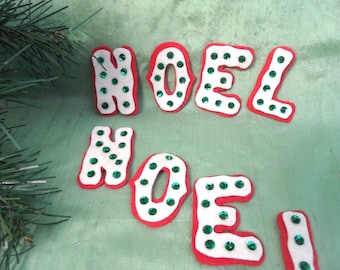 Letras de fieltro y lentejuelas NOEL / Conjuntos de dos palabras / Aplique NOEL de fieltro rojo vintage