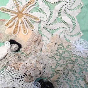 Doily +  Destash Lot / vintage lace pieces / junk drawer lot, lace grab bag