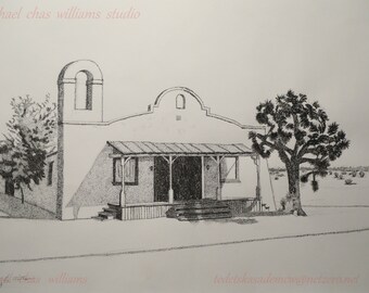 Fine Art Print, Kill Bill Hi Vista Community Building. 11 x 15 Pen and Ink print