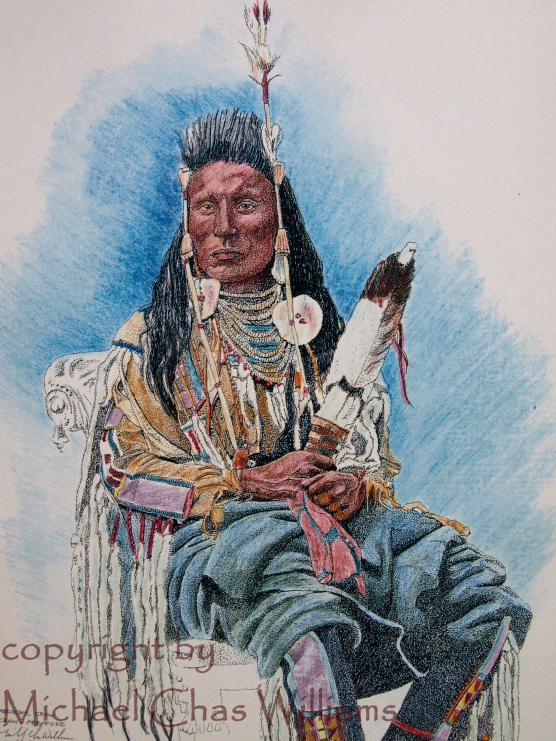 Fine Art Print of A Crow Native American Chief From an 8x10 Pen and Ink ...
