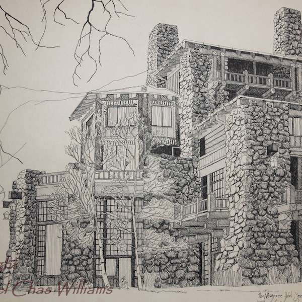 10x16  Art Print of Yosemite's Ahwahnee Hotel from a  Pen and Ink Original