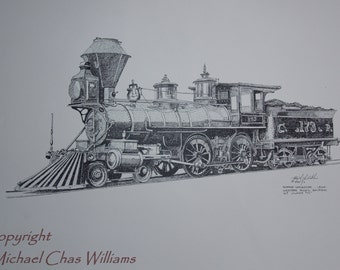 Lancaster Train Locomotive- Fine Art Print from a Pen and Ink Original -