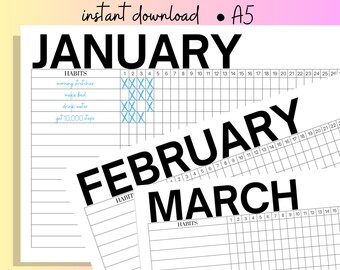 Planificador mensual / Seguimiento de hábitos imprimible / A5 / Vertical / Minimalista / Descarga instantánea en PDF