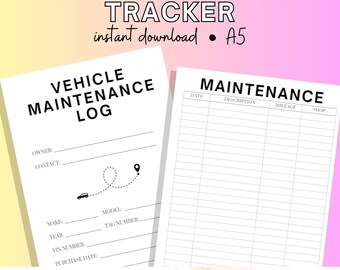 Printable Vehicle Maintenance Tracker| Monthly Planner | A5 | Portrait | Minimalist | Instant Download PDF | Car Maintenance