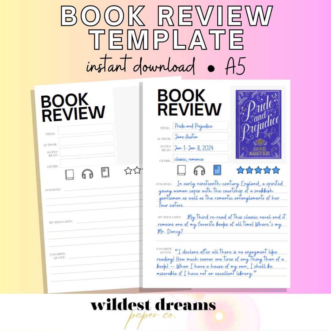 Printable Book Review Template | Planner | A5 | Portrait | Minimalist ...