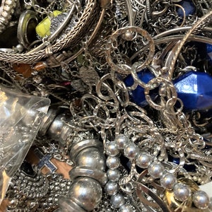 10% code 1 lb silver tone jewelry mixed lot WEARABLE Grab Bag Costume Crafters Crafting Resell Vintage to Modern image 3