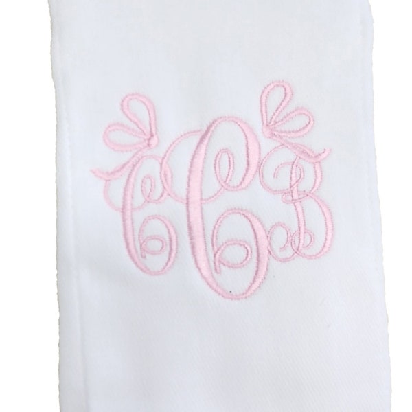 Monogrammed Baby Burp Cloth with Side Bows - Perfect for Baby Burpie, Burp Rag, and Baby Girl Burping Needs