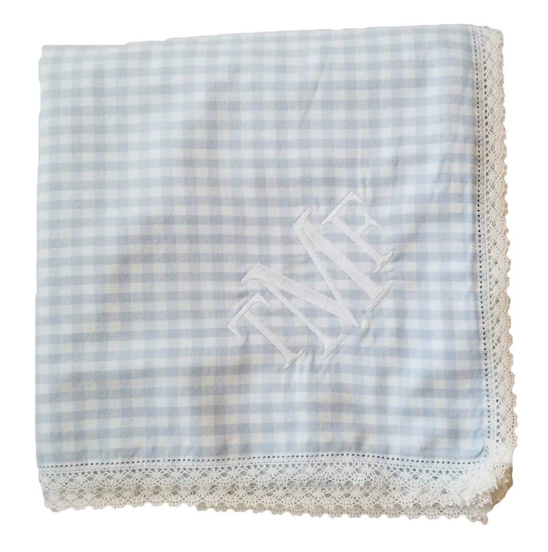 Big Blue Check Baby Blanket Monogram Baby Blanket Monogram Etsy