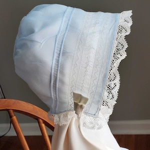 Blue Swiss batiste baby infant heirloom cap.