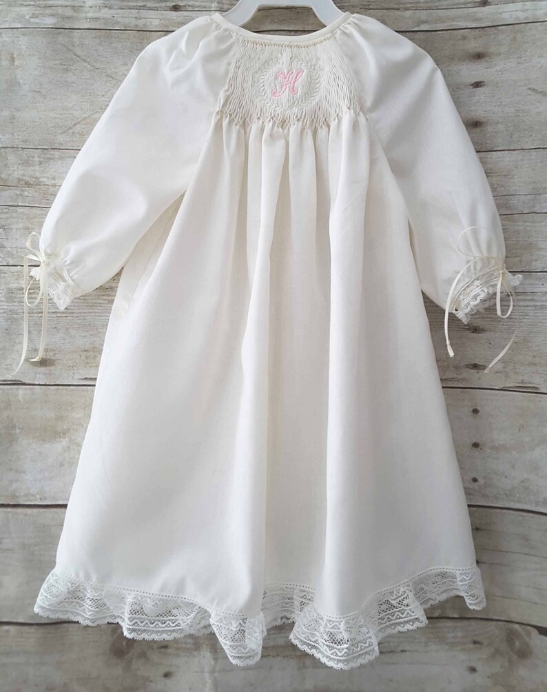 Ecru Smocked Monogrammed Baby Day Gown Coming Home Outfit Etsy