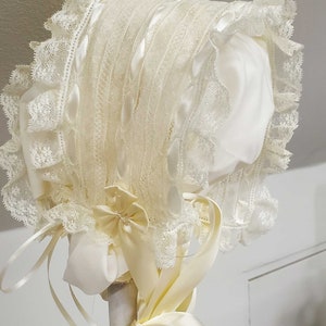 Lace & Ribbon Infant Bonnet Heirloom Christening Bonnet