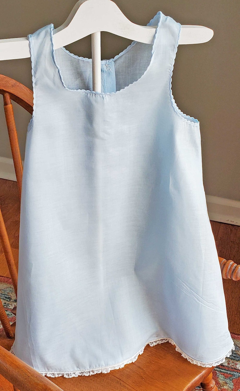Blue heirloom A-line baby infant slip.