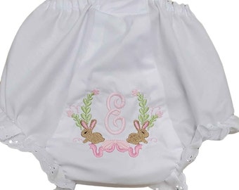 Bunny Frame Initial Diaper Cover, Baby Bloomer, Monogrammed Diaper Cover, Easter