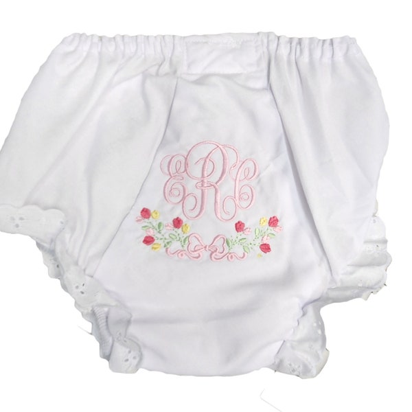 Tulip Floral Frame Girl Custom Monogrammed Diaper Cover Panty, Monogrammed Diaper Cover, Custom Monogram, Baby Shower Gift