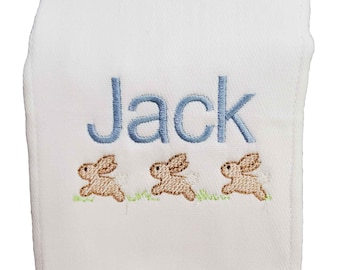 Bunny Love Baby Burp Cloth with Embroidered Name for Boys and Girls