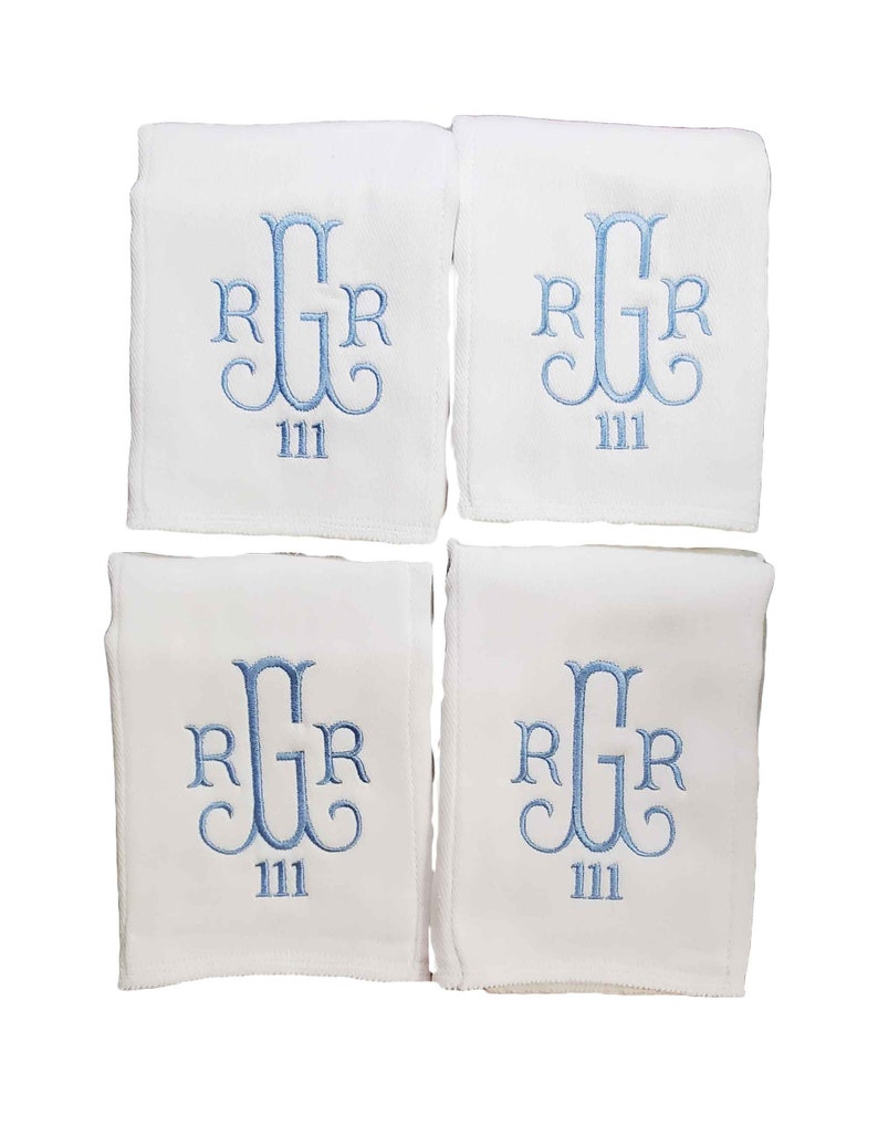 Monogrammed boy burp cloth with the 3rd monogram.