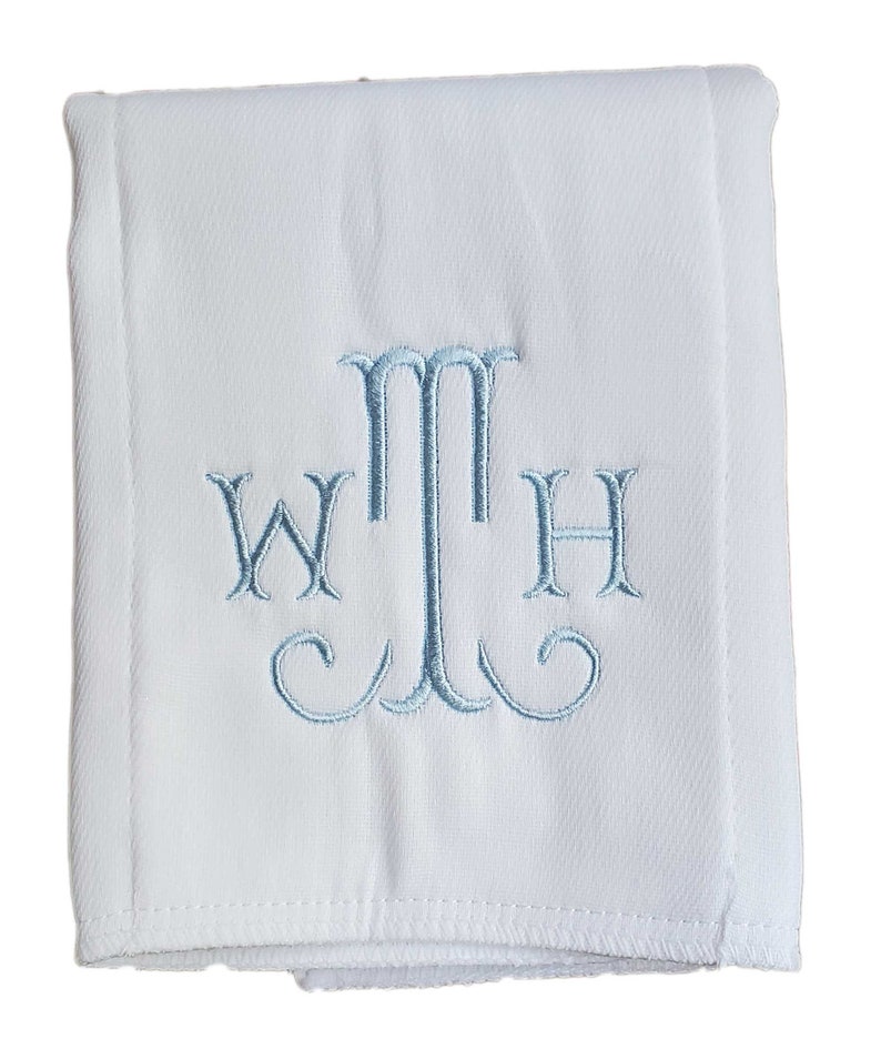 Monogrammed baby boy burp cloth.