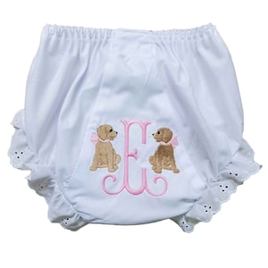 Darling Puppies Monogrammed Baby Bloomers, Girl Diaper Cover, Girl Baby Gift