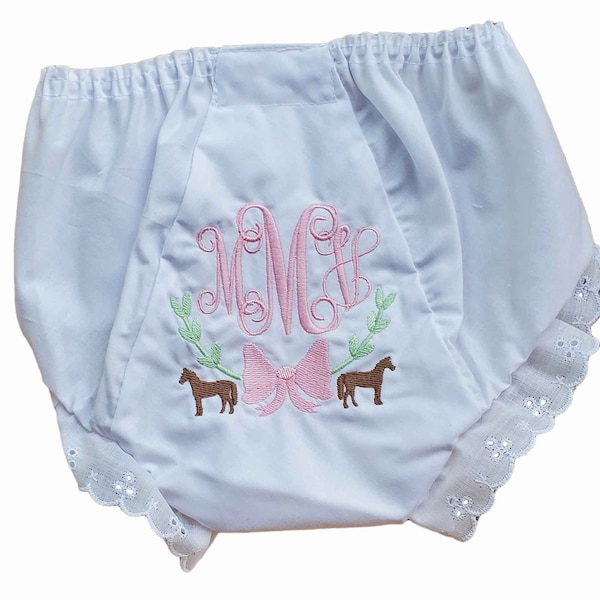 Horses and Bows Monogrammed Diaper Cover, Baby Bloomer, Monogrammed Diaper Cover, Easter