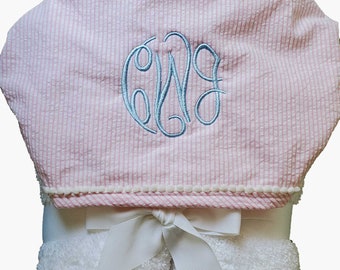 Pink Seersucker Hooded Towel, Girl Hooded Towel, Toddler Hooded Towel