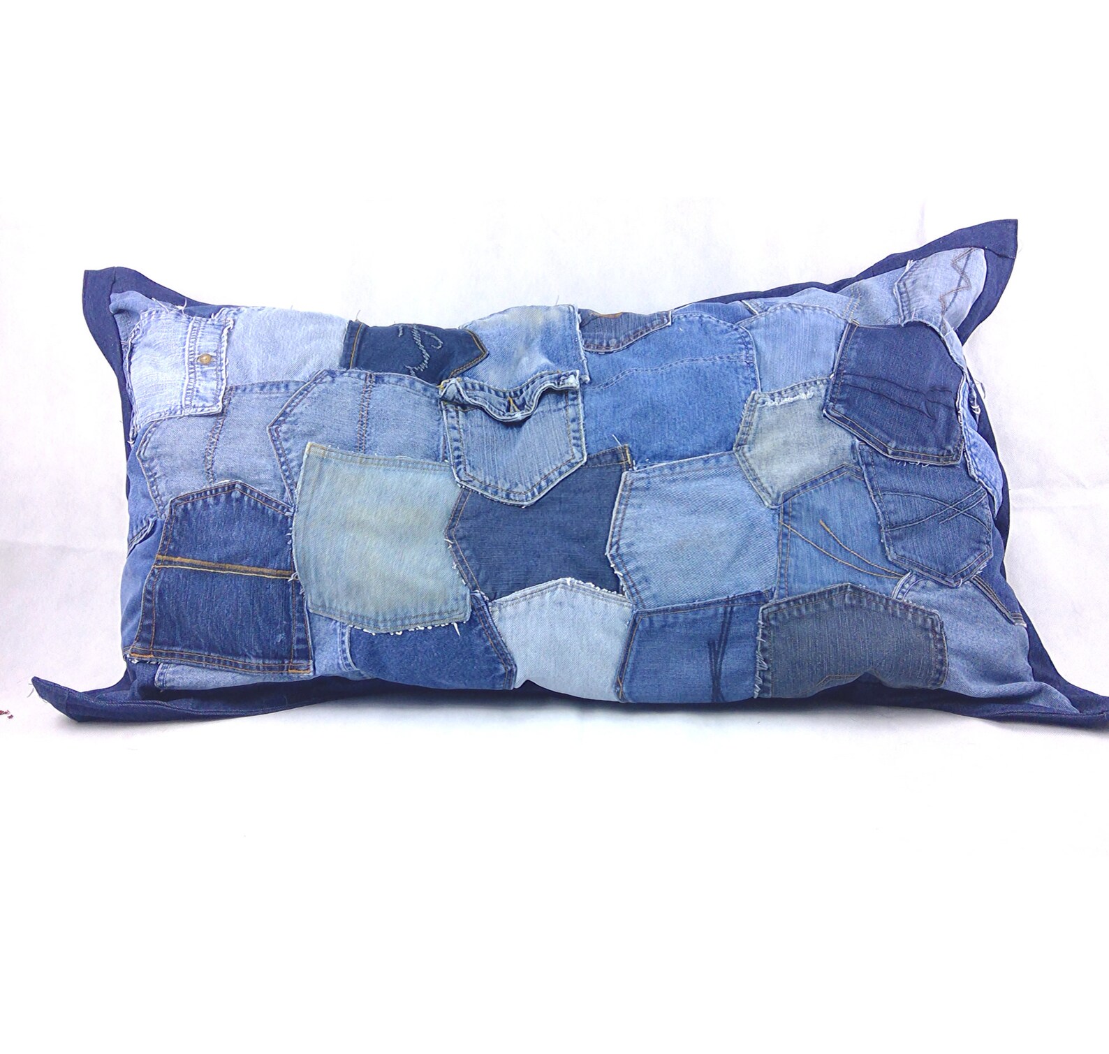 Jeans Pockets Pillow Sham Upcycled Denim Queen Size Pillow Etsy
