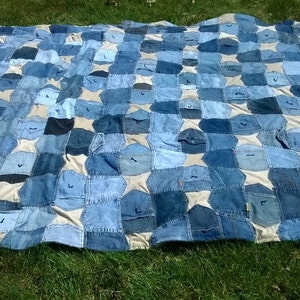 Blue Jeans Pockets Quilt Custom Queen Size Quilt Upcycled - Etsy