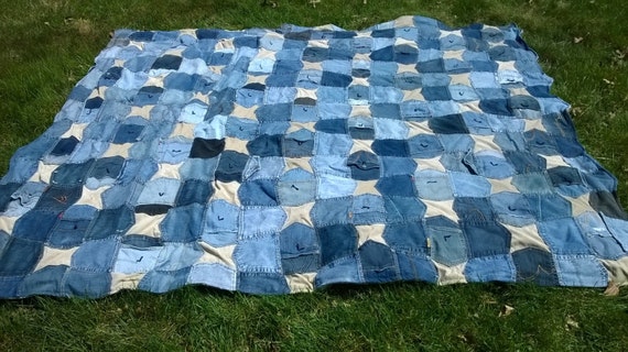 Blue Jeans Pockets Quilt Custom Queen Size Quilt Upcycled Etsy blue jeans pockets quilt custom queen size quilt upcycled denim quilt denim bedding jeans pockets blanket