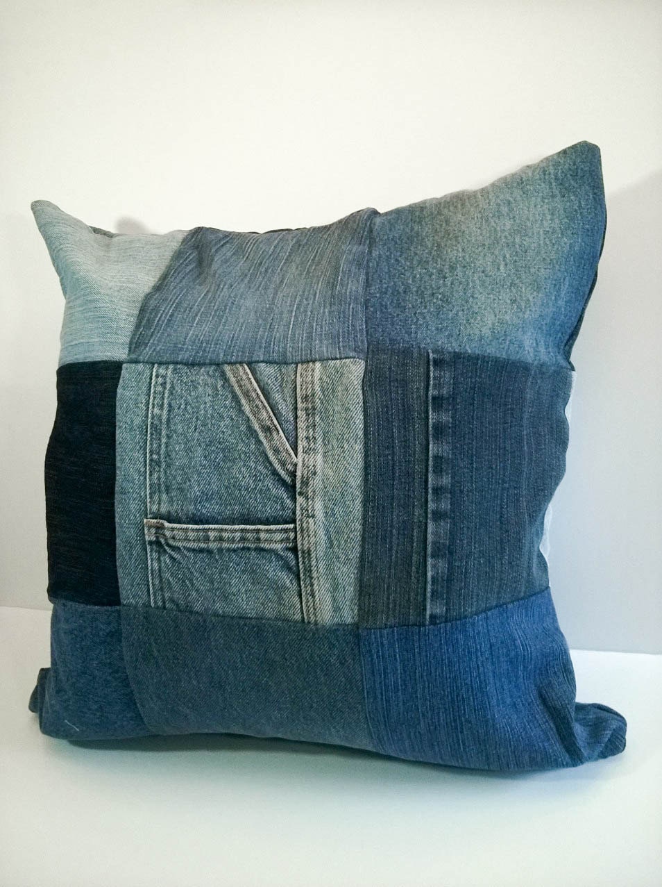 Up-cycled Denim Pillow Made of Recycled Jean Buttons 