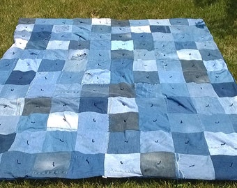 Upcycled Denim Quilt - Large Patchwork Quilt - Blue Jean Blanket