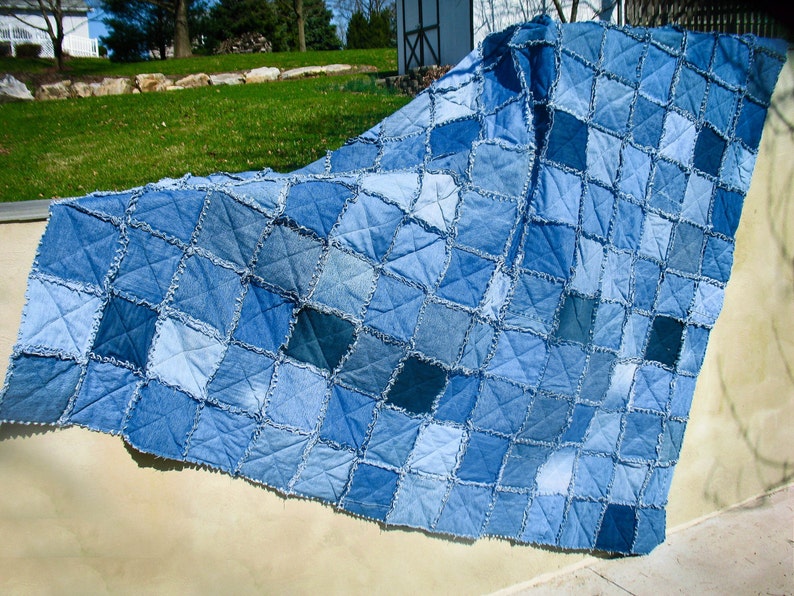 Upcycled Denim Rag Quilt Queen Size Jean Quilt Handmade Etsy